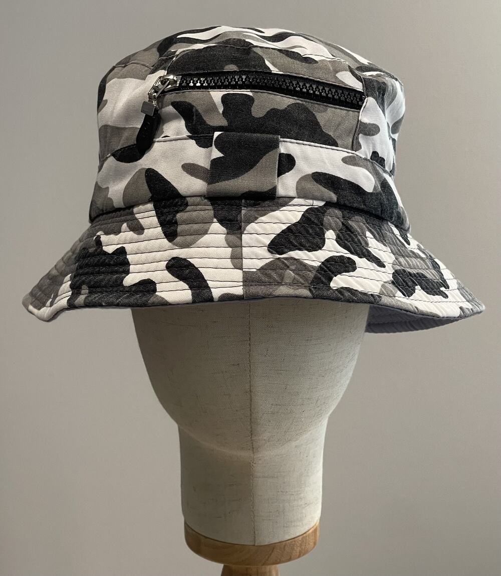 Hat Cap Bucket Womens One Size Gray Camouflage Cotton Canvas Zipper Packable
